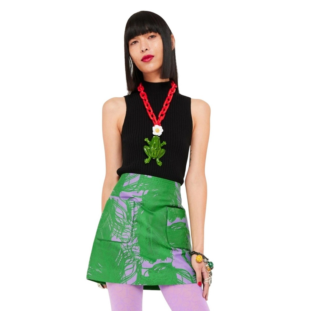Iris Apfel x H&M Skirt Women 6 Green Purple Maximalist Jacquard Mini Skirt